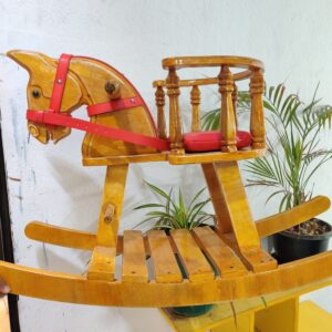 Wooden Rocking Horse With Side Support Baby Protection - Red Belt seat (No cash on Delivery)