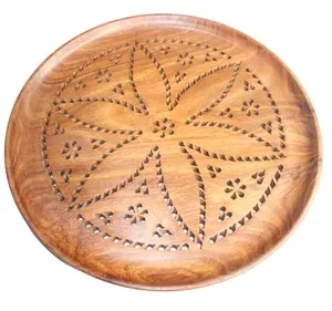 Brown wooden carved plate Tray - 10 inch