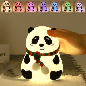 Panda Night Light for Kids- Rechargeable Silicone LED Lamp, 7-Color Changing