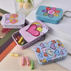 Metal Mini Tin Storage Box With Key Chain - Pack of Any Design 1 piece