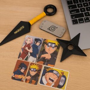NarutoNinja Cosplay Set – Includes Kunai Knife, Hidden Leaf Headband, Shuriken & 6 Anime Character Stickers – Ultimate Ninja Gift for Kid